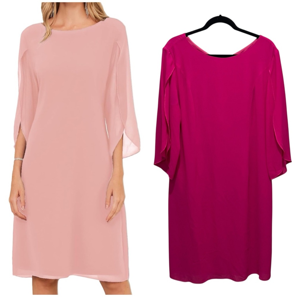 GRACE KARIN Chiffon Dress Flutter Sleeve Party Wedding Cocktail Hot Pink Size 14